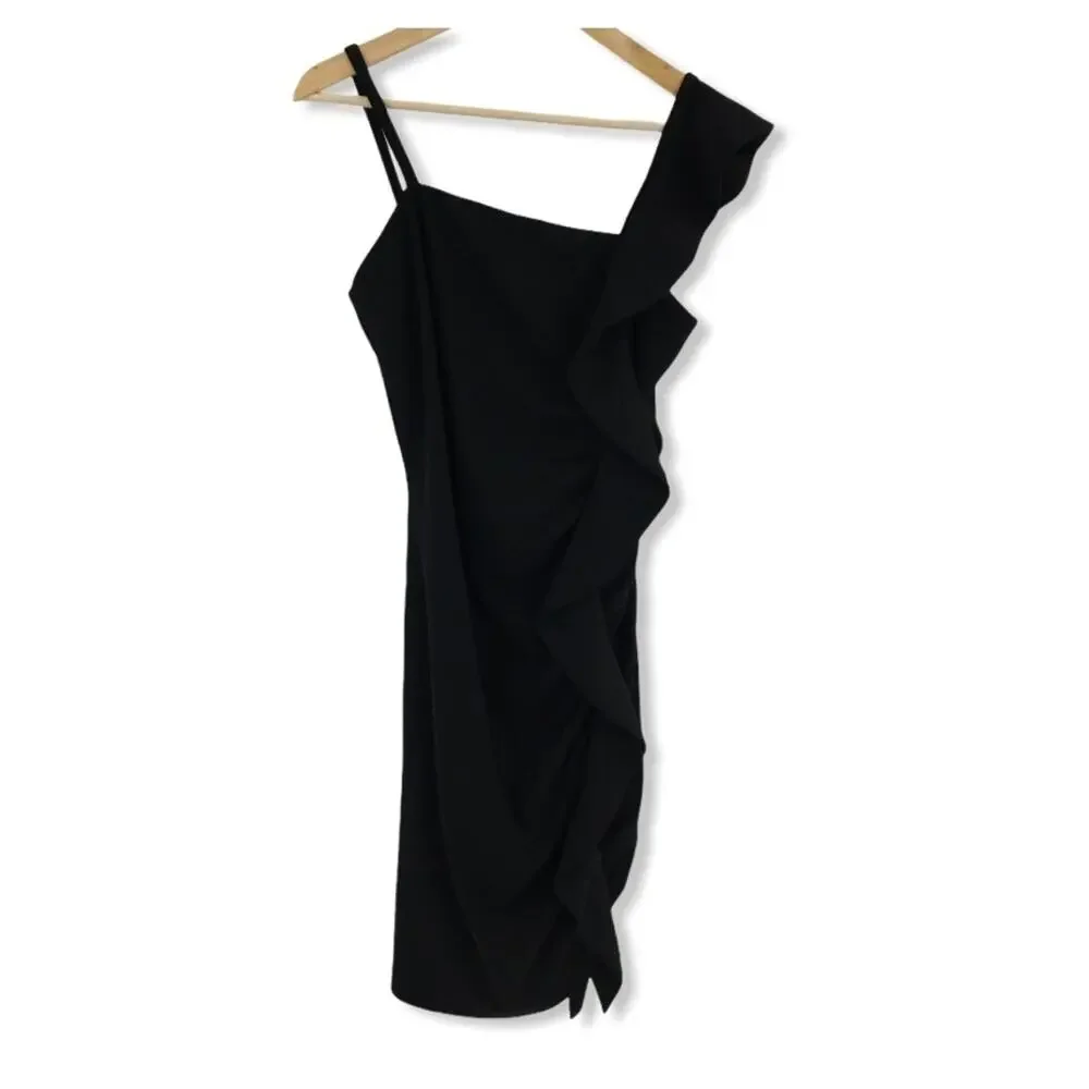 Sam Edelman Black Waterfall Ruffle Mini Dress Size 8 NWT
